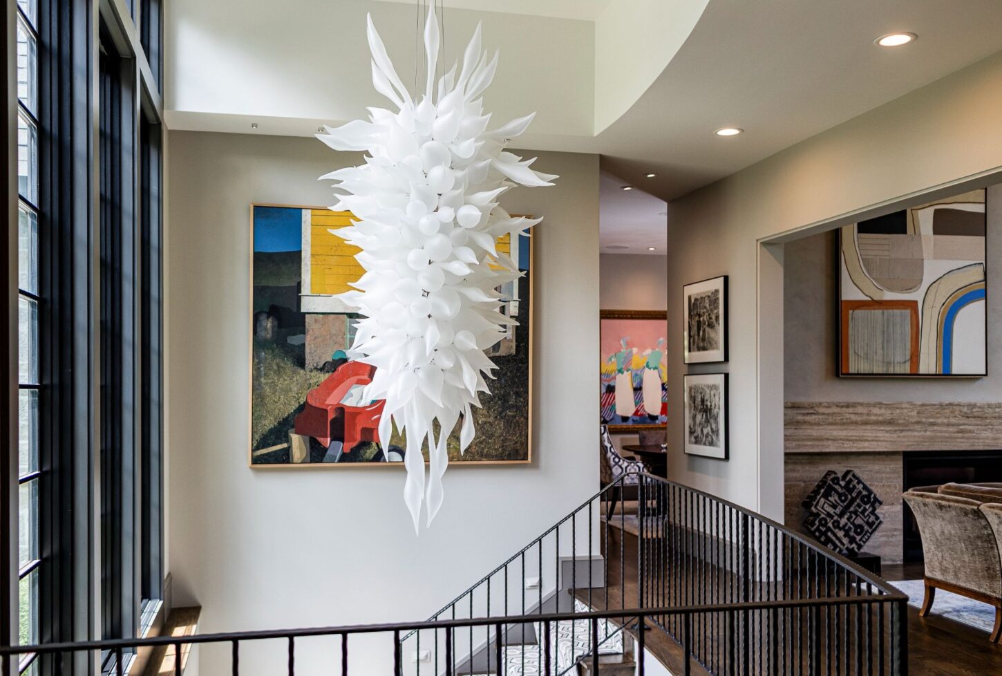 Handcrafted chandelier by artist Seth Parks highlighting The Ramble Biltmore Forest’s ties to Asheville’s artistic heritage.