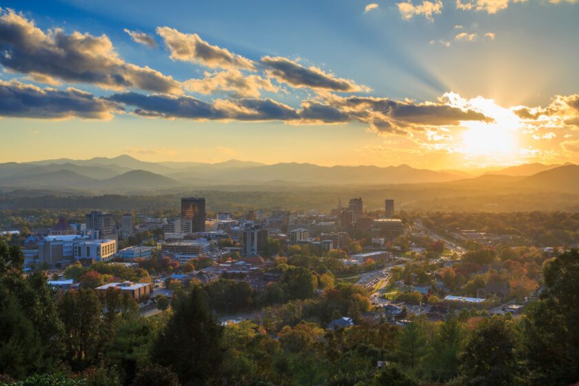 Sunset over the city of Asheville, NC.